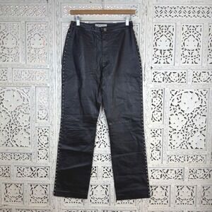 Vtg Tower Hill Black Leather Pants Womens S Studded Grunge Biker Moto Rock